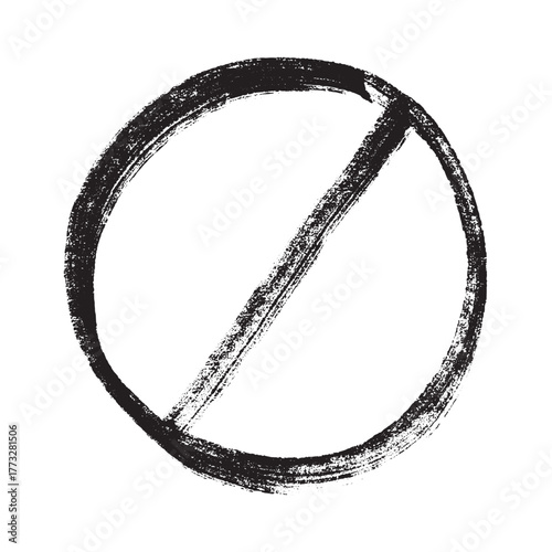 Hand drawn prohibition sign No entry symbol Black circle with cross line clipart in doodle style Ban Restriction Forbidden stop Single element for print, web, design