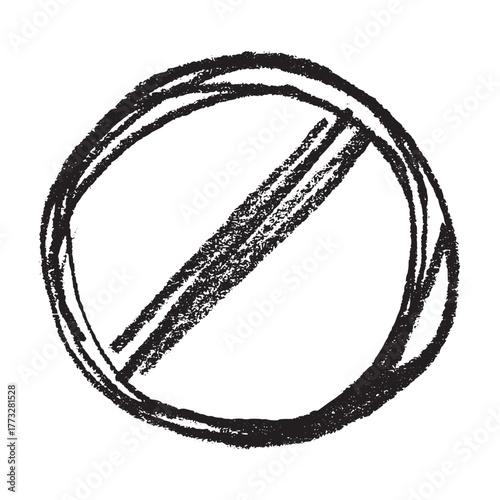 Hand drawn prohibition sign No entry symbol Black circle with cross line clipart in doodle style Ban Restriction Forbidden stop Single element for print, web, design
