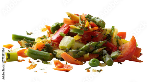 Spoiled leftovers of cooked vegetables background isolated on a Transparent background, PNG file.