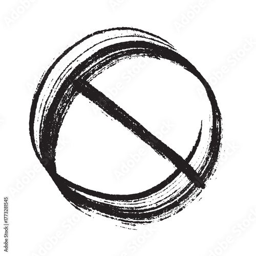 Hand drawn prohibition sign No entry symbol Black circle with cross line clipart in doodle style Ban Restriction Forbidden stop Single element for print, web, design