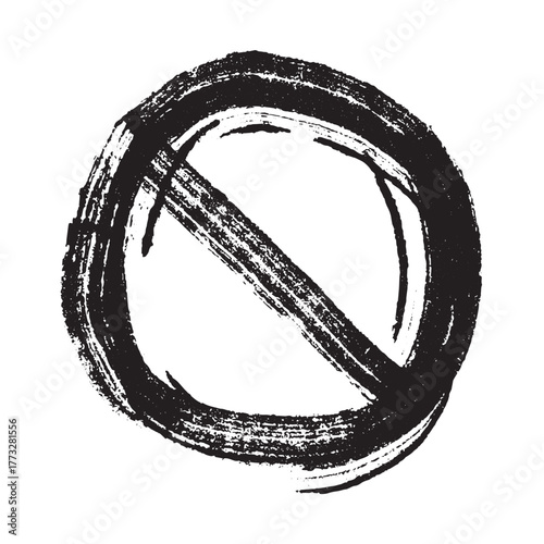 Hand drawn prohibition sign No entry symbol Black circle with cross line clipart in doodle style Ban Restriction Forbidden stop Single element for print, web, design