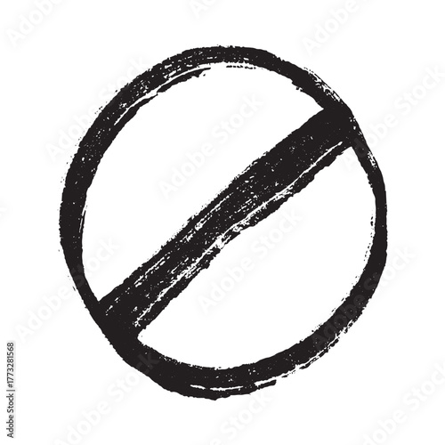 Hand drawn prohibition sign No entry symbol Black circle with cross line clipart in doodle style Ban Restriction Forbidden stop Single element for print, web, design