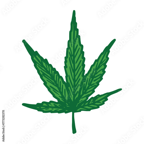 Hand drawn cannabis leaf Medicine marijuana Hemp leaves clipart in doodle style Single element for print, web, design, decor
