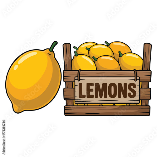 Basket full of lemons isolated on white background vector illustration perfect for fruit food beverage cafe decoration or grocery themed creative artwork