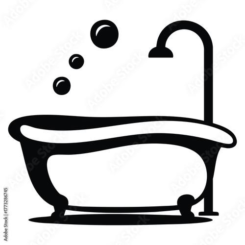 Bath icon vector silhouette isolated design perfect for bathroom interior hygiene water concept spa relaxation or minimalist cleaning artwork illustration