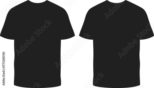 PrintBlack t-shirt silhouette, blank apparel template, crew neck design, fashion mockup, unisex clothing, white background, isolated garment, vector illustration