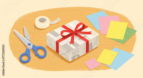 Reused newspaper as gift wrap