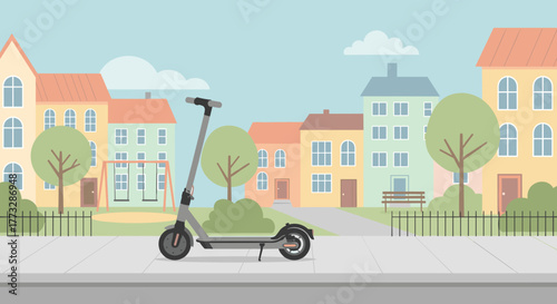 Electric scooter on sidewalk