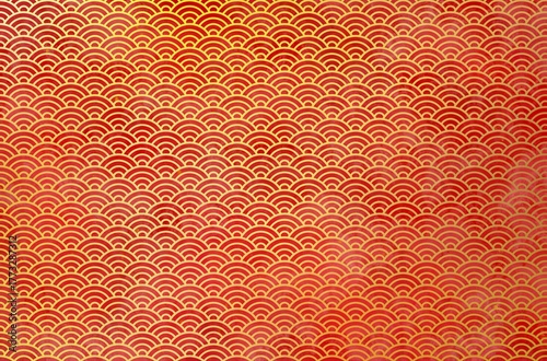 和柄背景　青海波模様　赤金