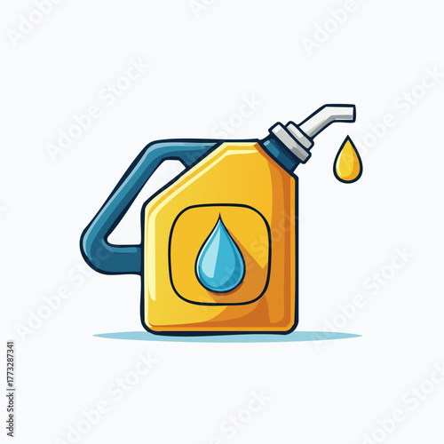 Yellow Gas Can with Fuel Drop Icon and Dripping Fuel.