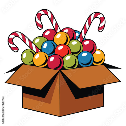 Christmas decorations box vector object in semi flat color style realistic modern cartoon illustration ideal for wintertime design or festive artwork