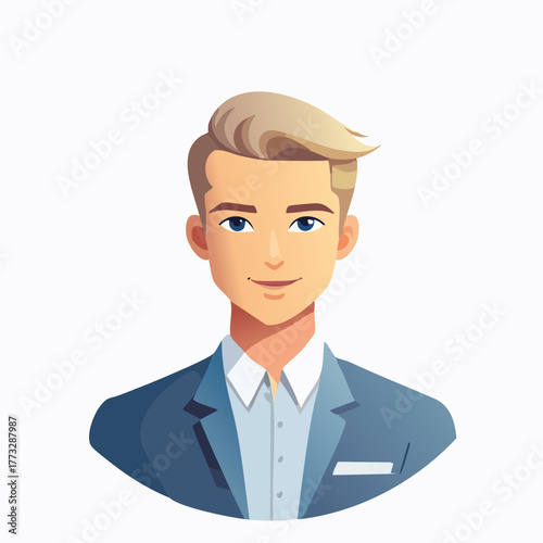 Young professional man in suit smiling and looking at camera.