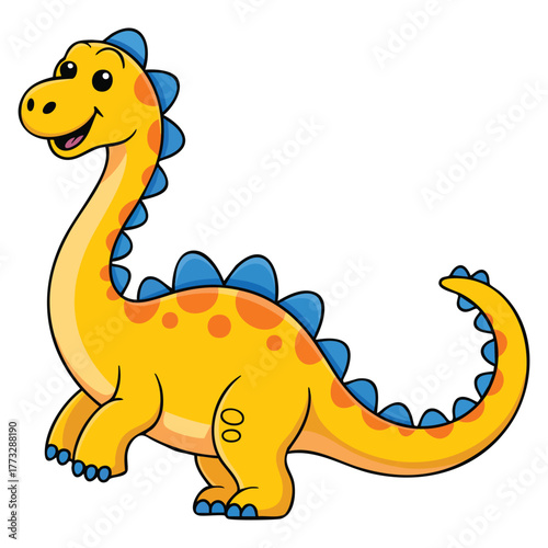 Cute yellow dinosaur with long neck illustration isolated vector perfect for kids character prehistoric animal cartoon or playful educational artwork