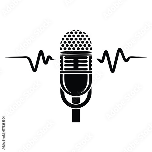 Doodle podcast microphone on time icon hand drawn vector sketch monochrome drawing perfect for broadcast radio recording or creative artwork design themes