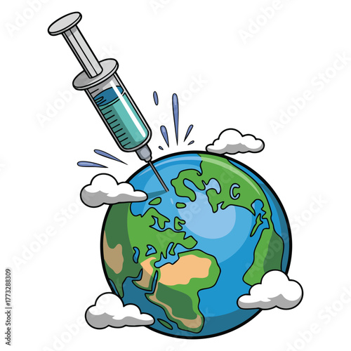 Earth and syringe vector illustration save the world theme isolated design perfect for healthcare, vaccination, environmental awareness, and global health themed artwork