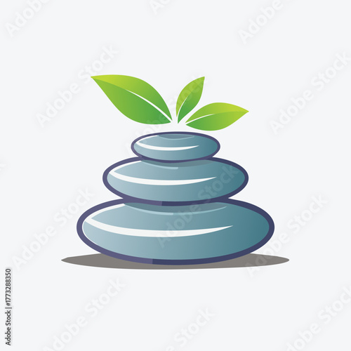 Zen Stones Stacked with Green Leaves Symbolizing Balance and Nature.