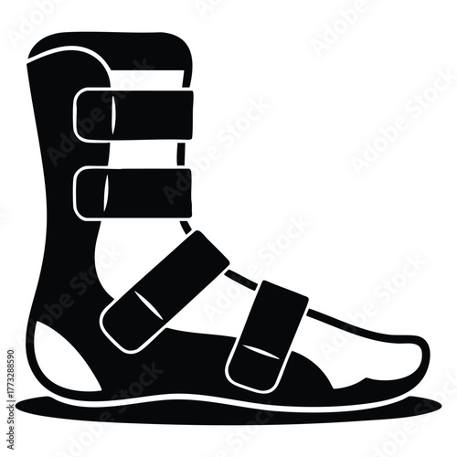 Foot ankle brace glyph icon vector isolated illustration depicting orthosis adjustable joint bandage leg brace pain relief muscle sprain treatment medical silhouette