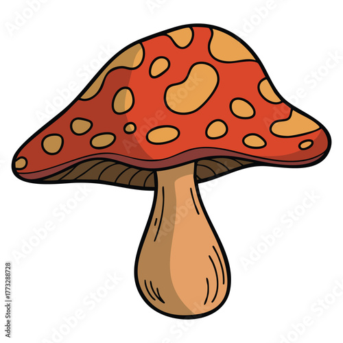Giant red mushroom illustration isolated on white background vector design perfect for fantasy forest scene fairy tale concept or whimsical themed artwork