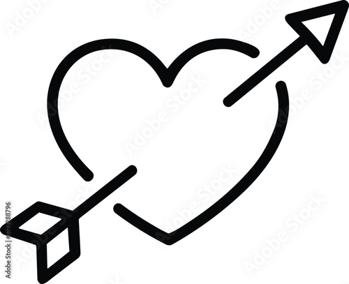 Black outline heart pierced by arrow vector graphic 1