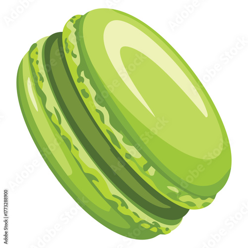 Green macaron with cream vector illustration isolated on white background perfect for dessert bakery cafe food packaging or sweet snack themed artwork