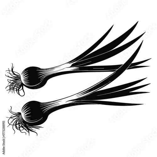 Green onion chives scallion black silhouette glyph icon flat vector illustration ideal for food cooking vegetable or herb themed creative artwork design