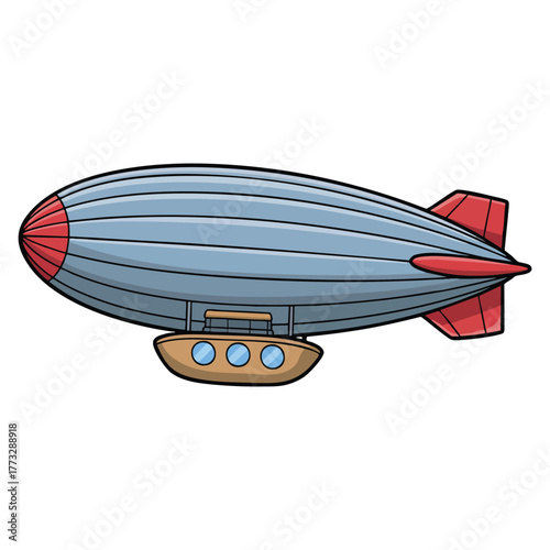 Grey and red blimp illustration large isolated vector design element perfect for festival decoration transportation concept or creative airship artwork