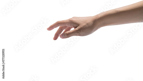 Reaching Hand Isolated on White Background Gesture of Offering or Grasping.