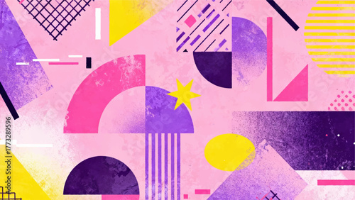 Aesthetics backgrounds of the 1990s with style of retro risographs grainy color fades, large shapes, exaggerated
figures and layering of different subject matter.