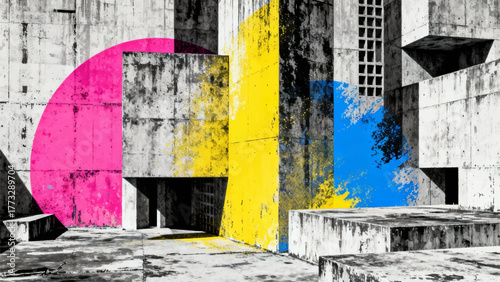 Aesthetics backgrounds of the 1990s with style of retro risographs grainy color fades, large shapes, exaggerated
figures and layering of different subject matter.