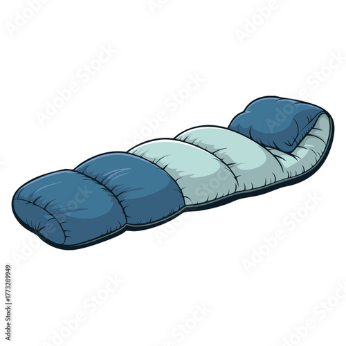 Illustration of blue sleeping bag on white background ideal for camping travel adventure hiking or outdoor sleeping gear equipment creative design