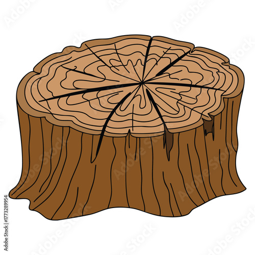 Illustration of big stump on white background isolated vector design element perfect for nature forest wood texture or environmental creative artwork