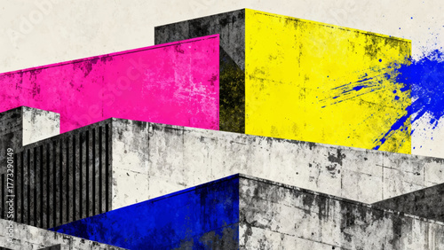 Aesthetics backgrounds of the 1990s with style of retro risographs grainy color fades, large shapes, exaggerated
figures and layering of different subject matter.