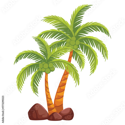 Illustration of isolated palm tree with coconuts vector artwork perfect for tropical summer beach nature or vacation themed creative decorative design