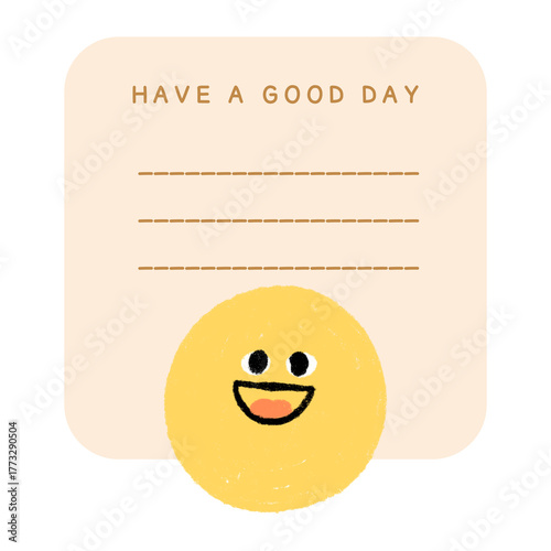 Have a nice day tag with a yellow circle, smiling face and text box.