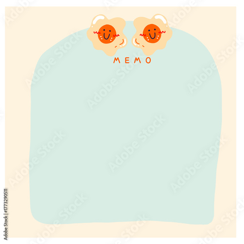 Post-it notes in cute pastel colored frames with two smiling fried eggs on top.