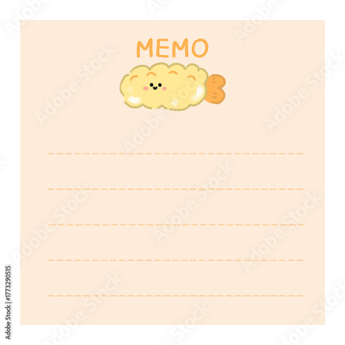 Post-it notes with cute shrimp tempura on top