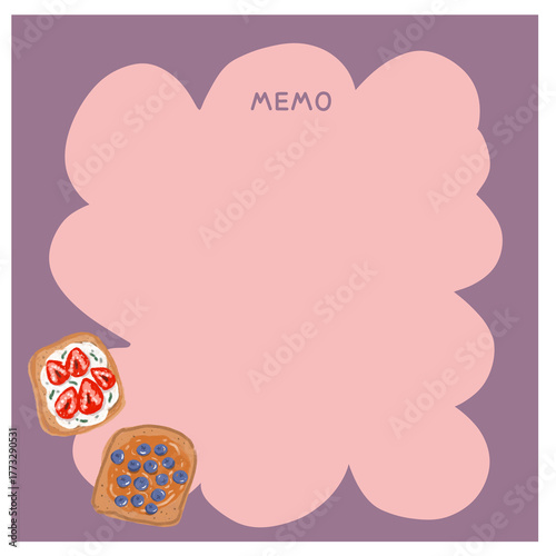 Purple-toned post-it notes with two flavors of bread on the side.
