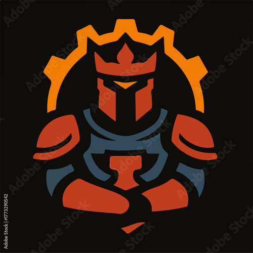 Crowned Knight Gaming Logo With Royal Halo And Closed Visor In Warm Reds