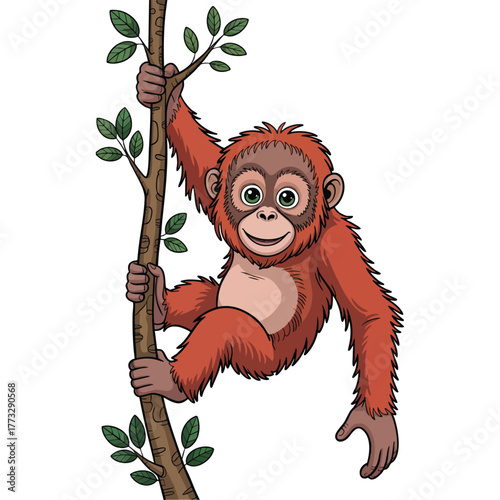 Illustration of playful red orangutan on white background vector artwork isolated design perfect for animal wildlife jungle or cartoon creative theme