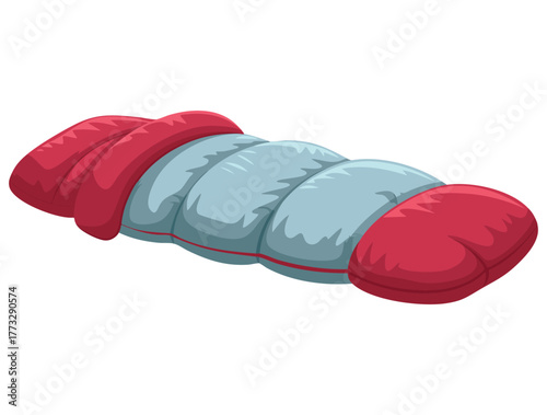 Illustration of red sleeping bag with pillow isolated on white background suitable for travel camping adventure or outdoor sleeping gear design