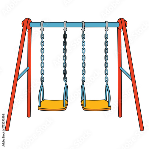 Illustration of two swings hanging on blue bar isolated design suitable for playground childhood fun outdoor recreation or park themed artwork