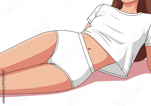 Anime style illustration of a woman doing morning stretching for health