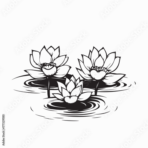 Beautiful Lotus Flower on Lake Surface Vector Art on white background