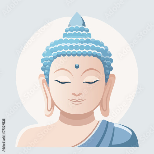 Serene Buddha Illustration with Closed Eyes and Halo.