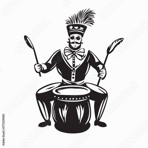 Circus Drummer Performing at Carnival Vector Design on white background