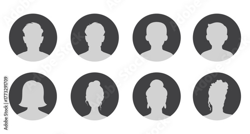 Simple Gray Avatar Icons Representing Male and female . People icon in flat style, Portrait symbol, User profile icon vector.
