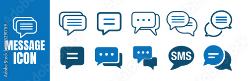 Blue and White Message and SMS Icons. Comment icon speech bubble symbol. Chat icon set. Vector Eps 10