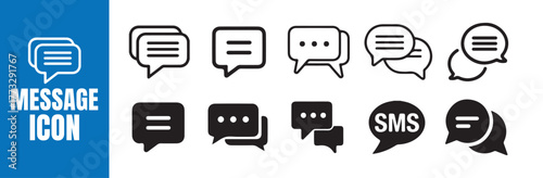 Message and SMS Icon Collection. Message icon, conversation icon isolated on white background