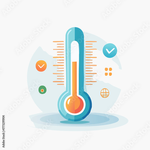Thermometer with temperature scale and icons.