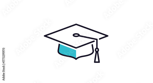 A minimalist line art illustration of a graduation cap, also known as a mortarboard, with a distinctive blue accent, symbolizing academic success and learning.